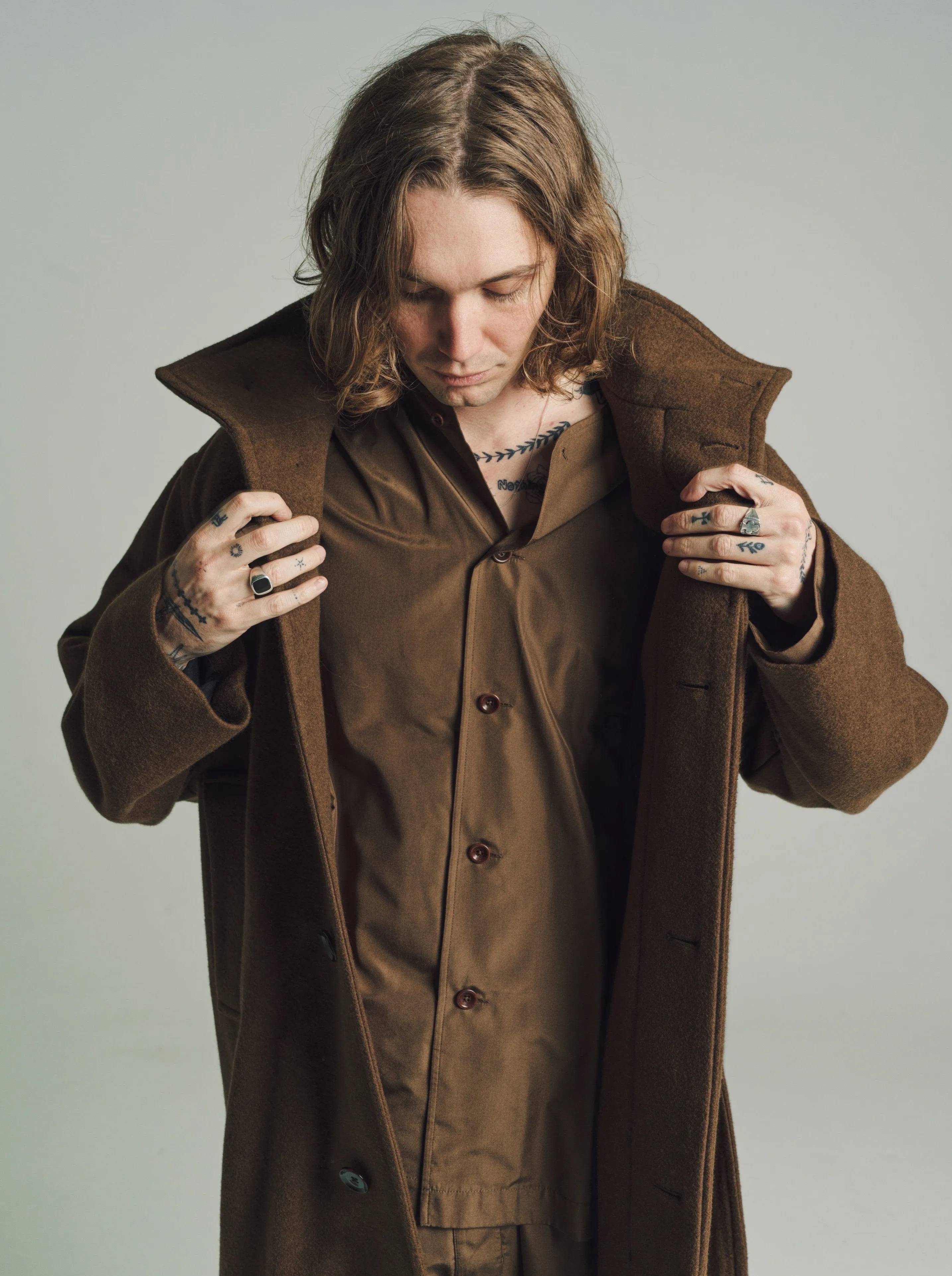 Dark Tobacco Wool & Cashmere Bathrobe Coat