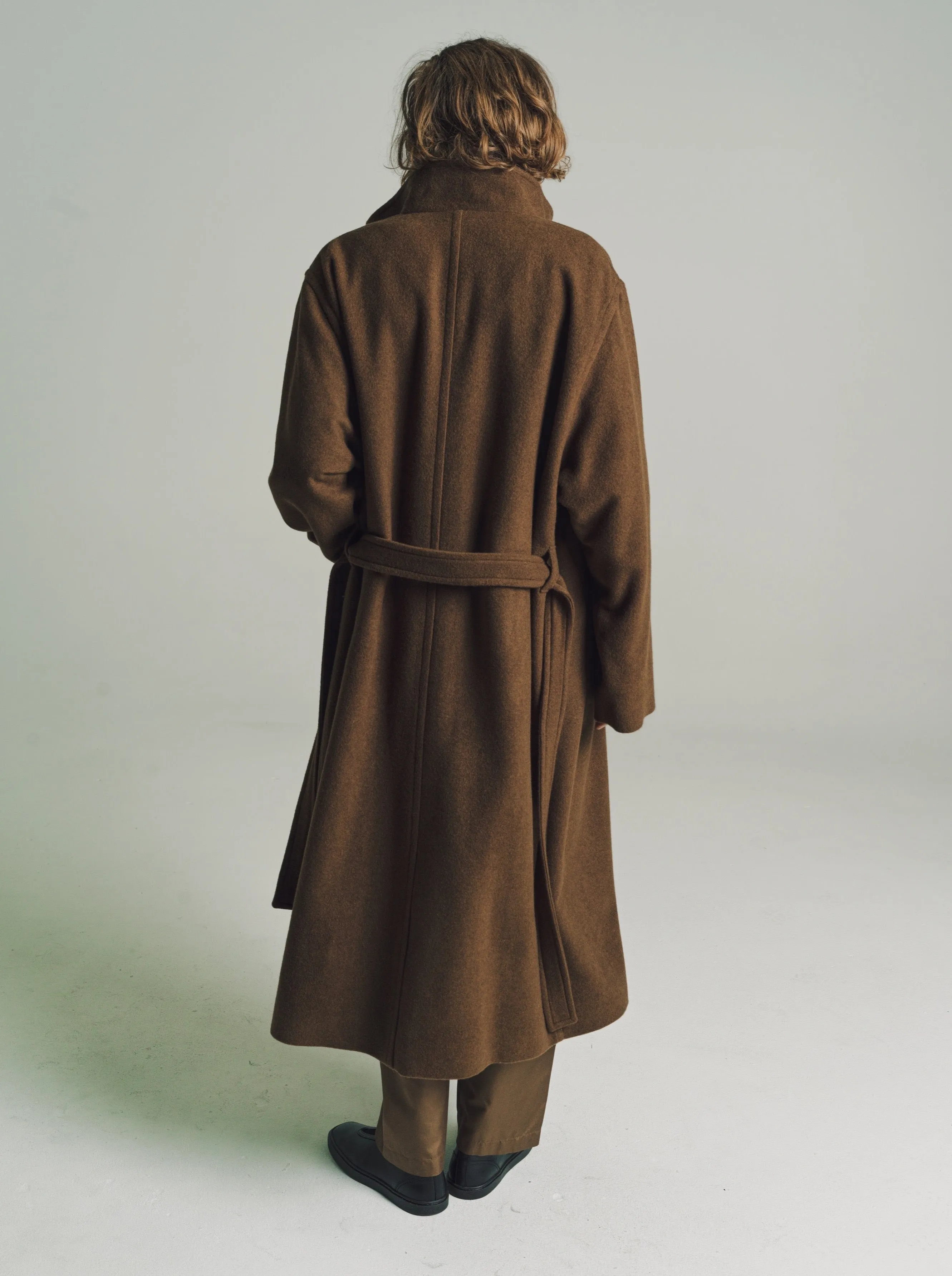 Dark Tobacco Wool & Cashmere Bathrobe Coat