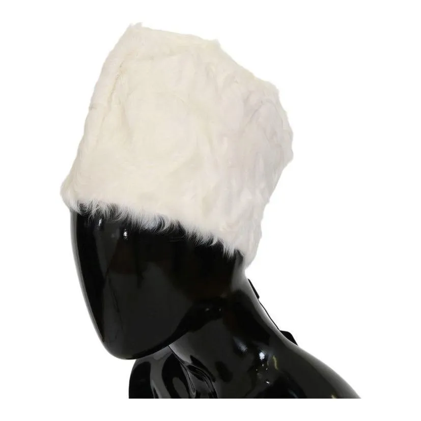 Dolce & Gabbana Elegant White Fur Beanie Luxury Winter Hat