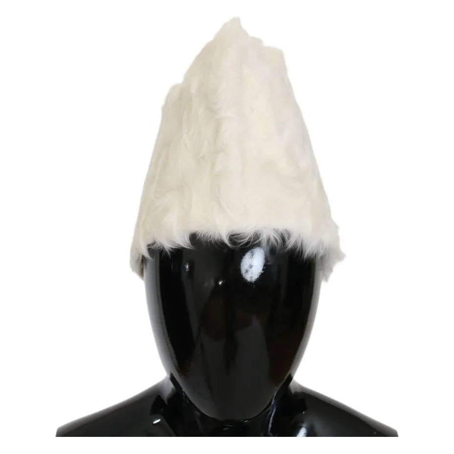 Dolce & Gabbana Elegant White Fur Beanie Luxury Winter Hat