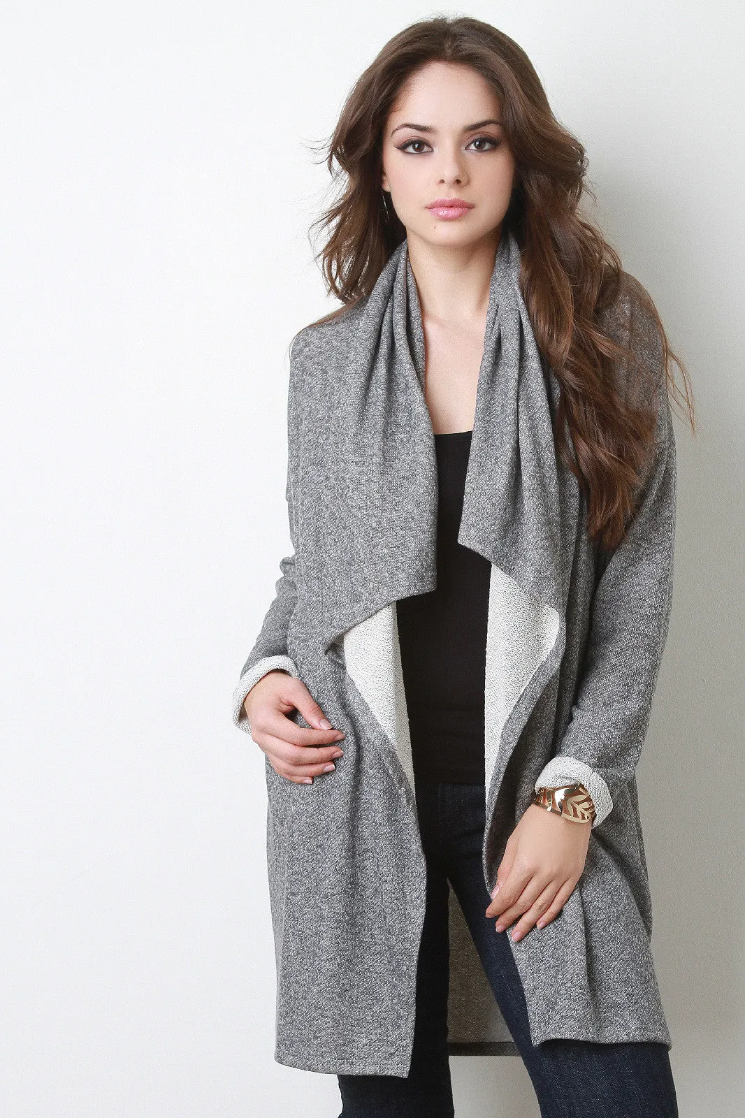 Draping Front French Terry Cardigan