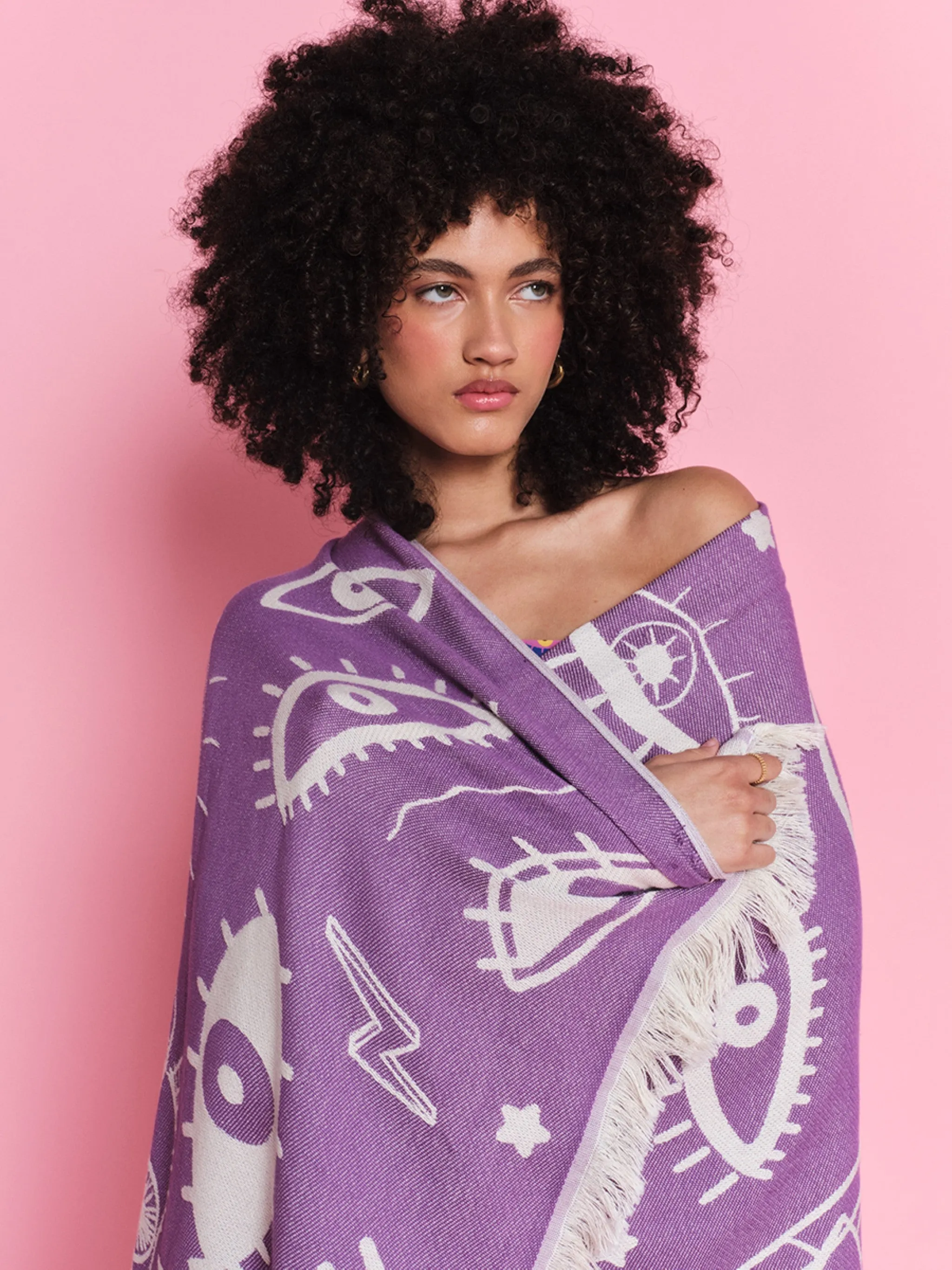 Electric Eyes Ultra Violet | Feather Beach Towel