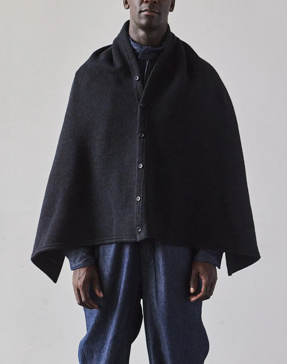 Engineered Garments Button Shawl, Navy/Black Sweater Knit