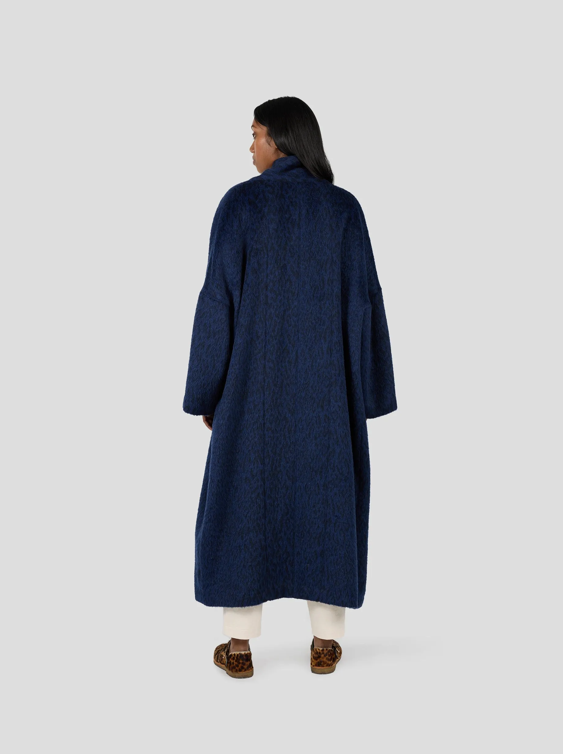 Eren coat in blue woolen Leopard print