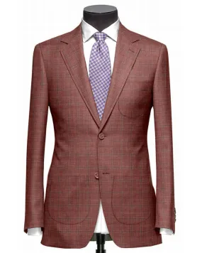 EThomas Dark Salmon Pink Windowpane Checks Jacket