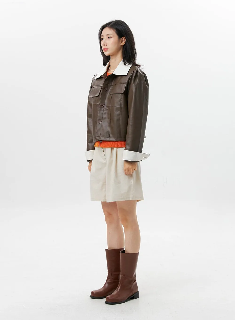 Faux Leather Color-Block Jacket OG318