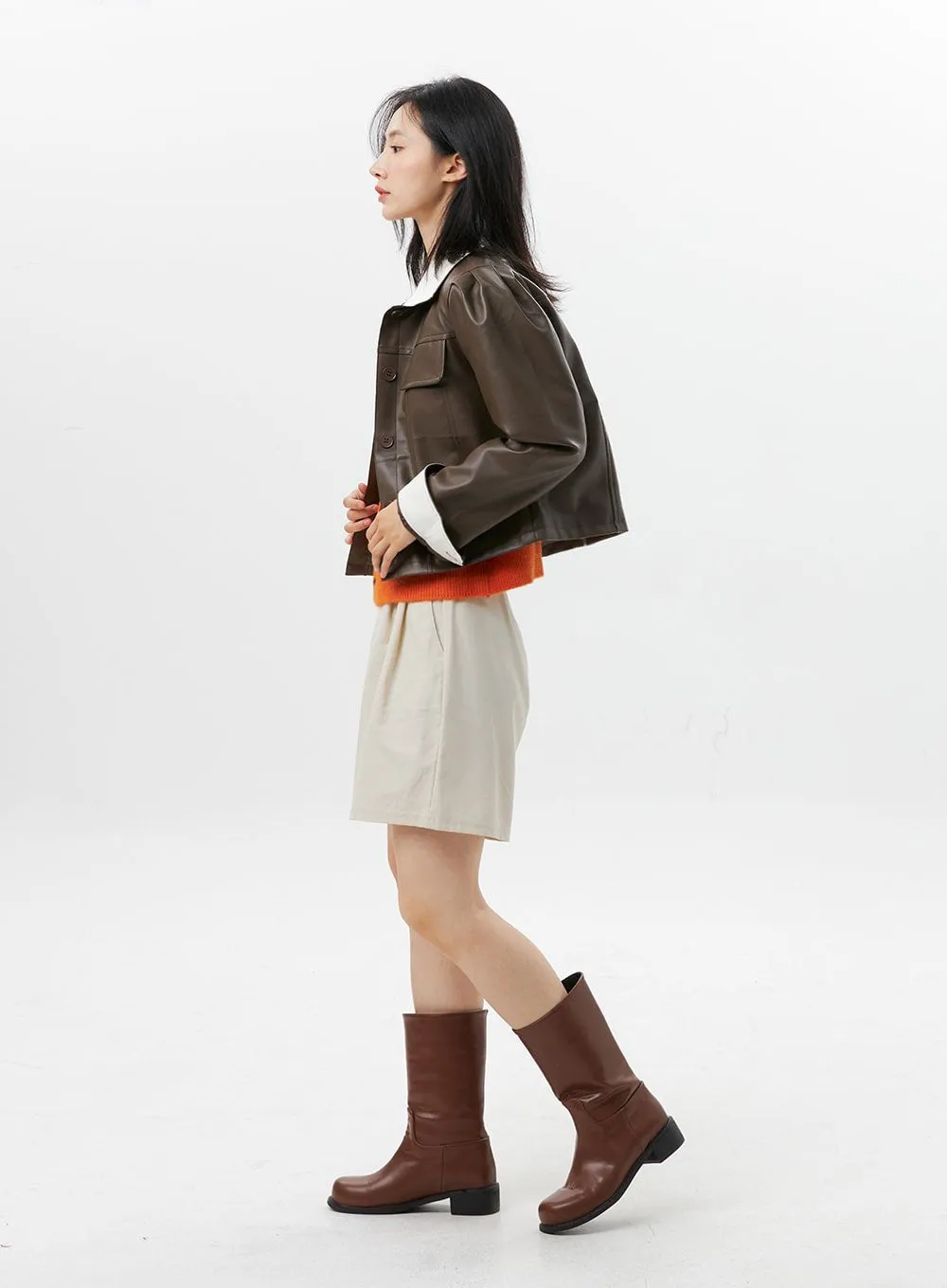 Faux Leather Color-Block Jacket OG318