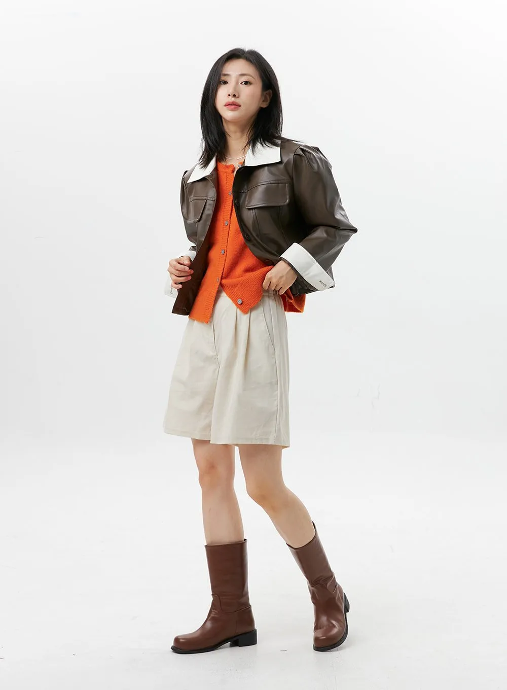 Faux Leather Color-Block Jacket OG318