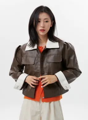 Faux Leather Color-Block Jacket OG318