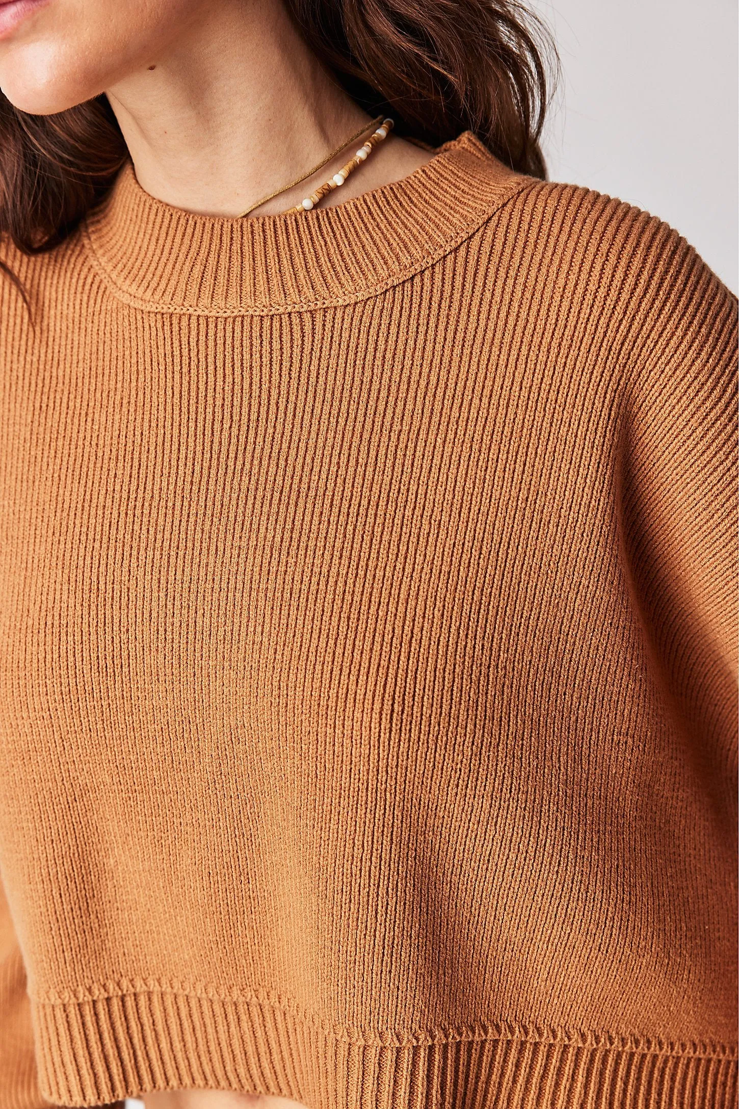 Free People Easy Street Crop Pullover in Camel