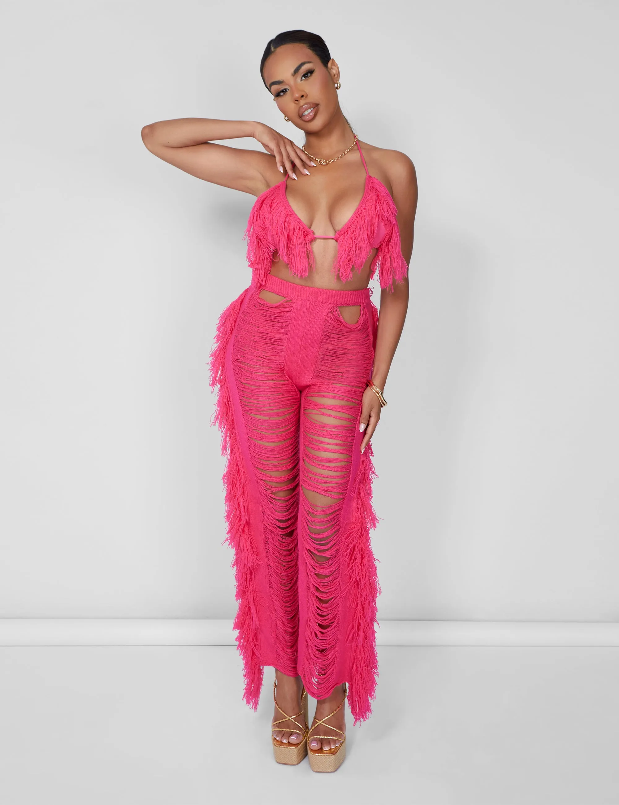 Fringe Trousers Hot Pink