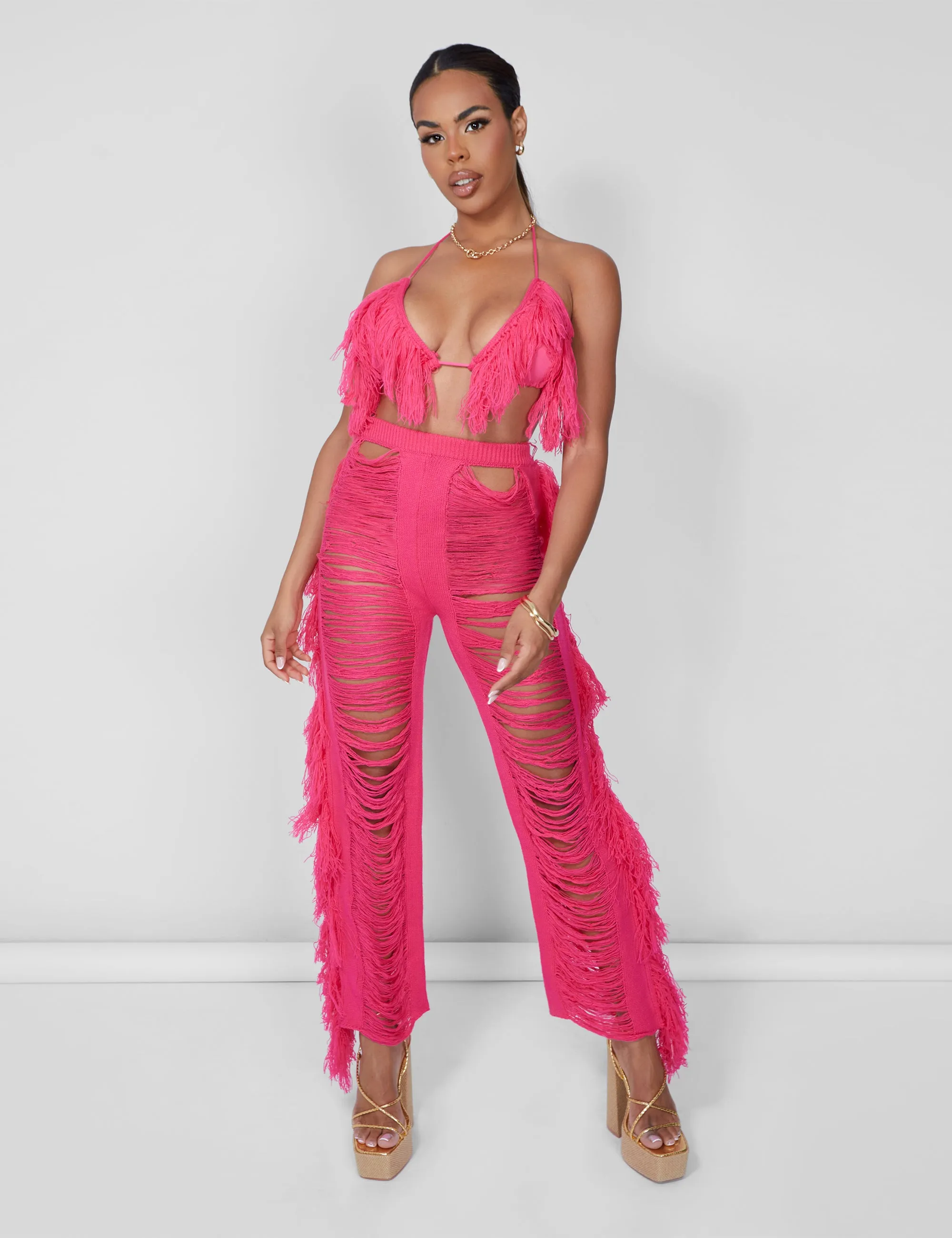 Fringe Trousers Hot Pink