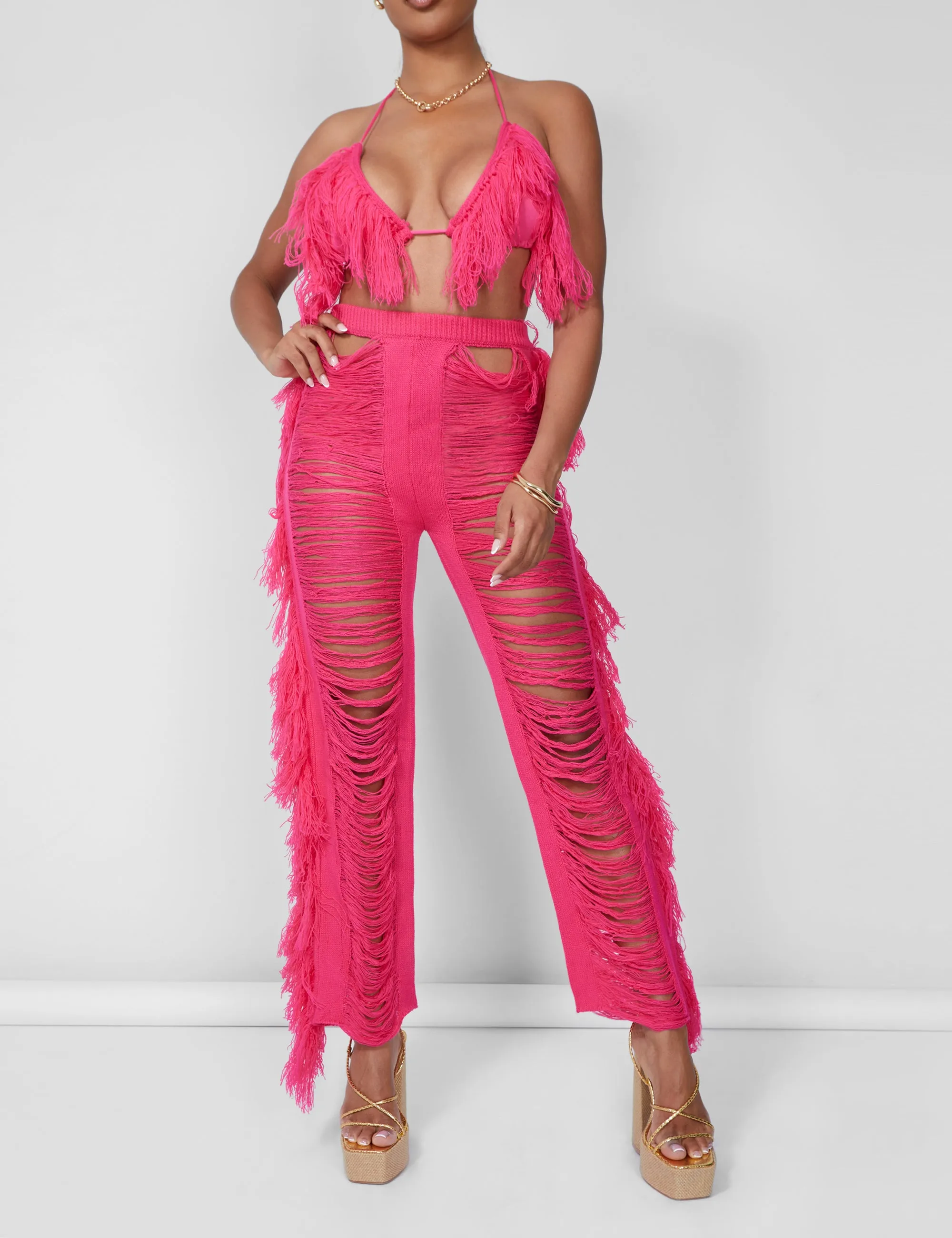 Fringe Trousers Hot Pink