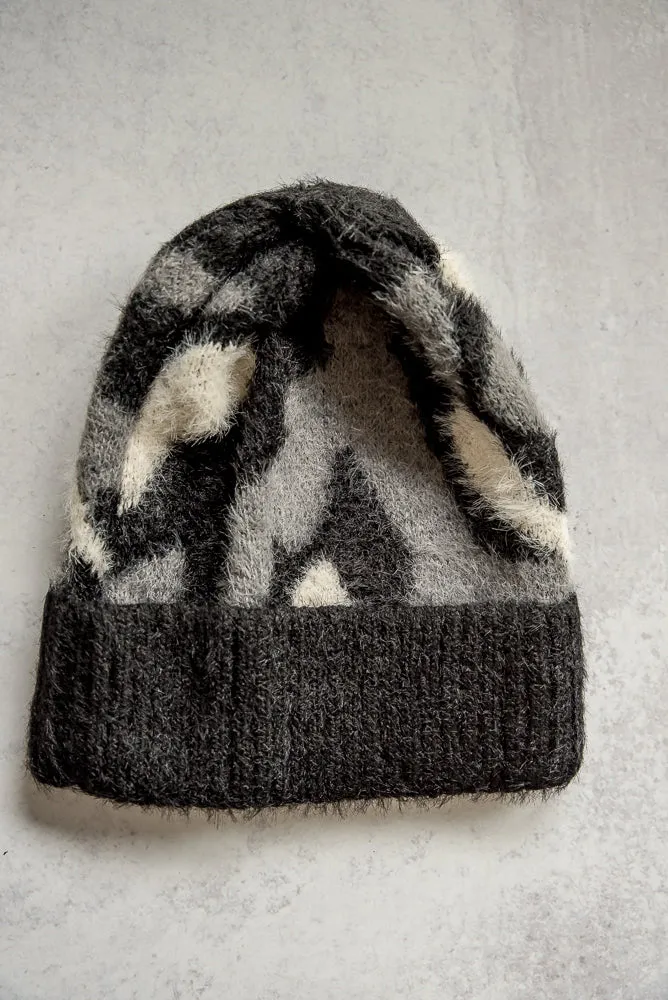 Fuzzy Leopard Beanie in Black [Online Exclusive]