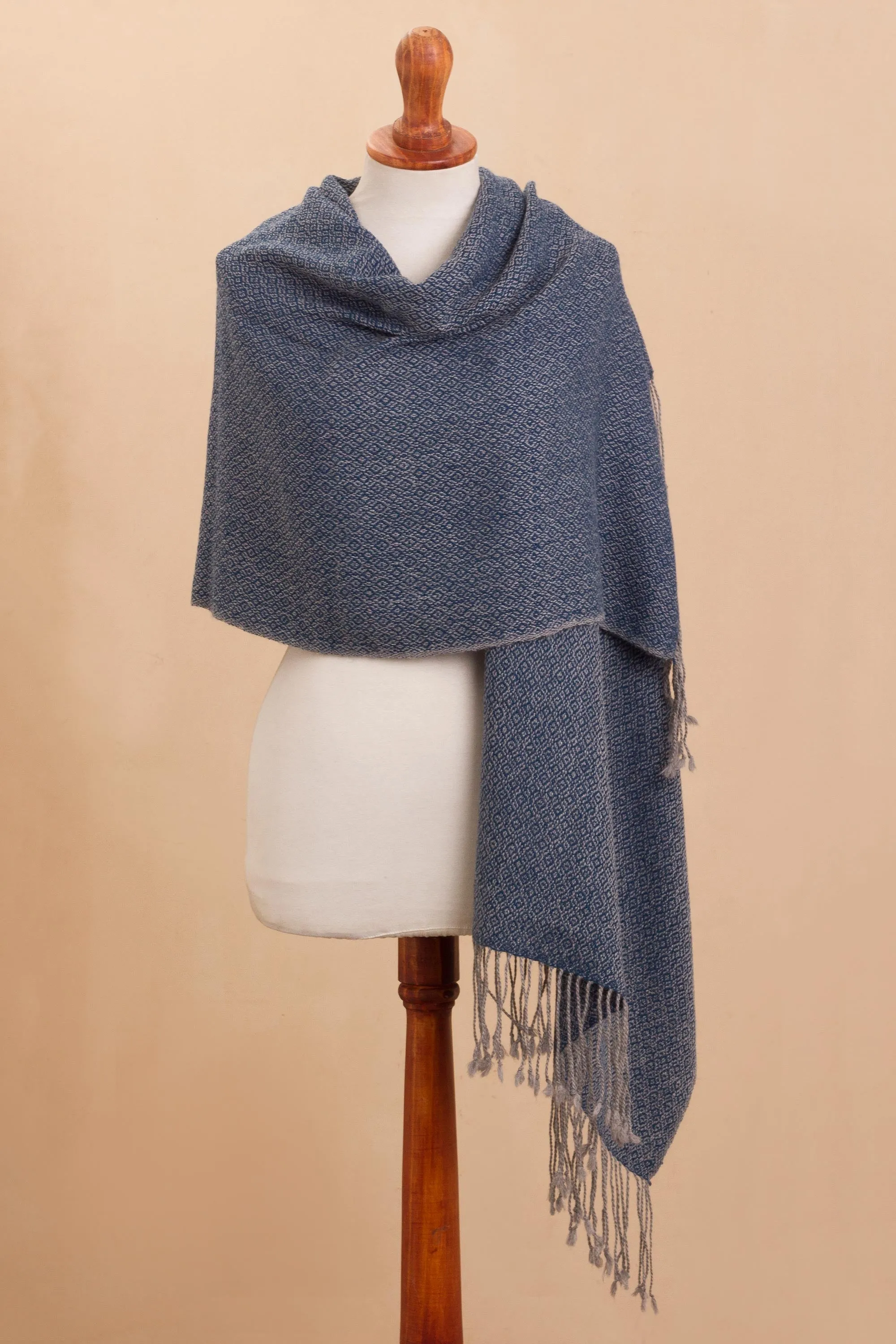 Geometric 100% Alpaca Shawl Woven in Peru - Elegant Girl | NOVICA