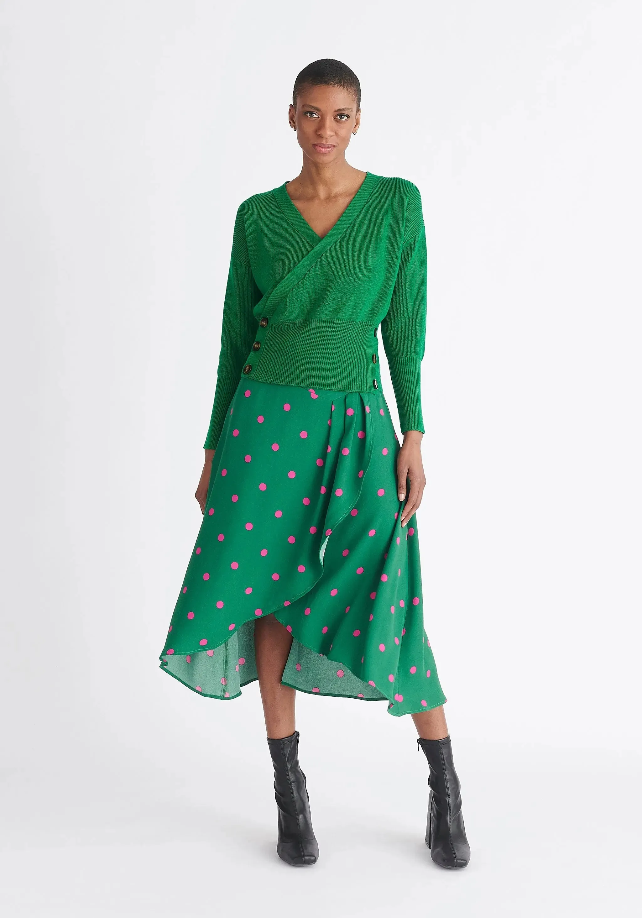 Green Button Knitted Wrap Top