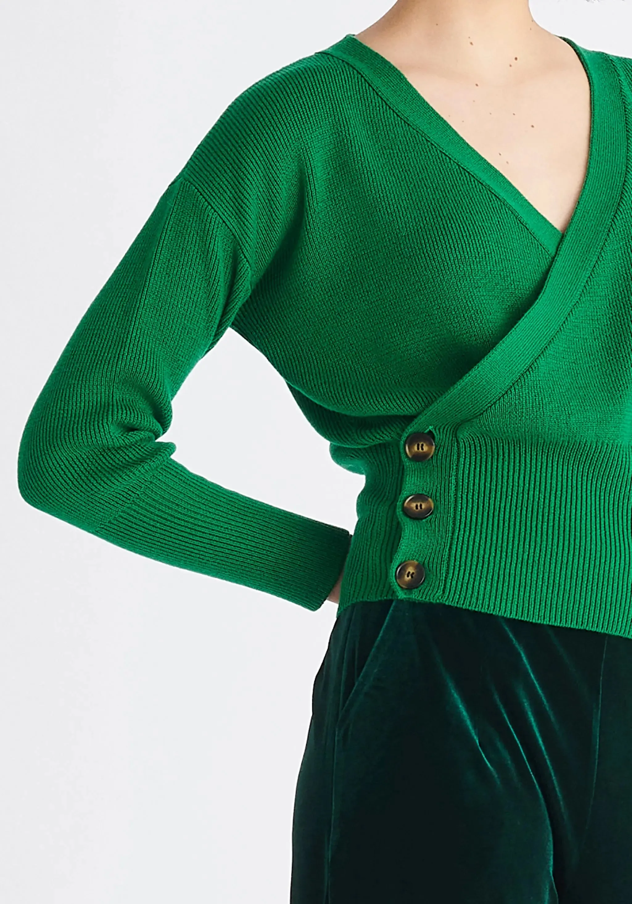 Green Button Knitted Wrap Top