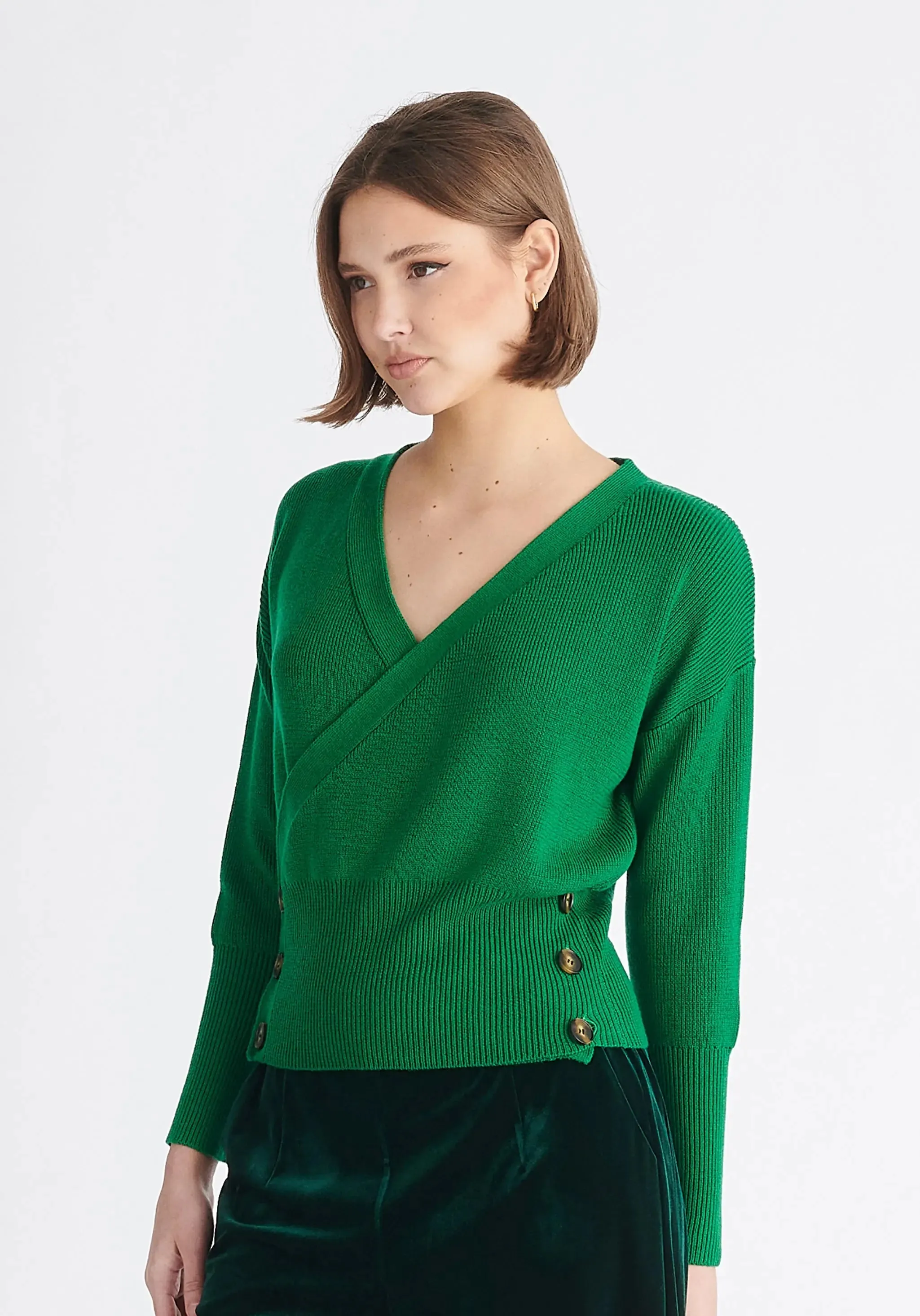 Green Button Knitted Wrap Top