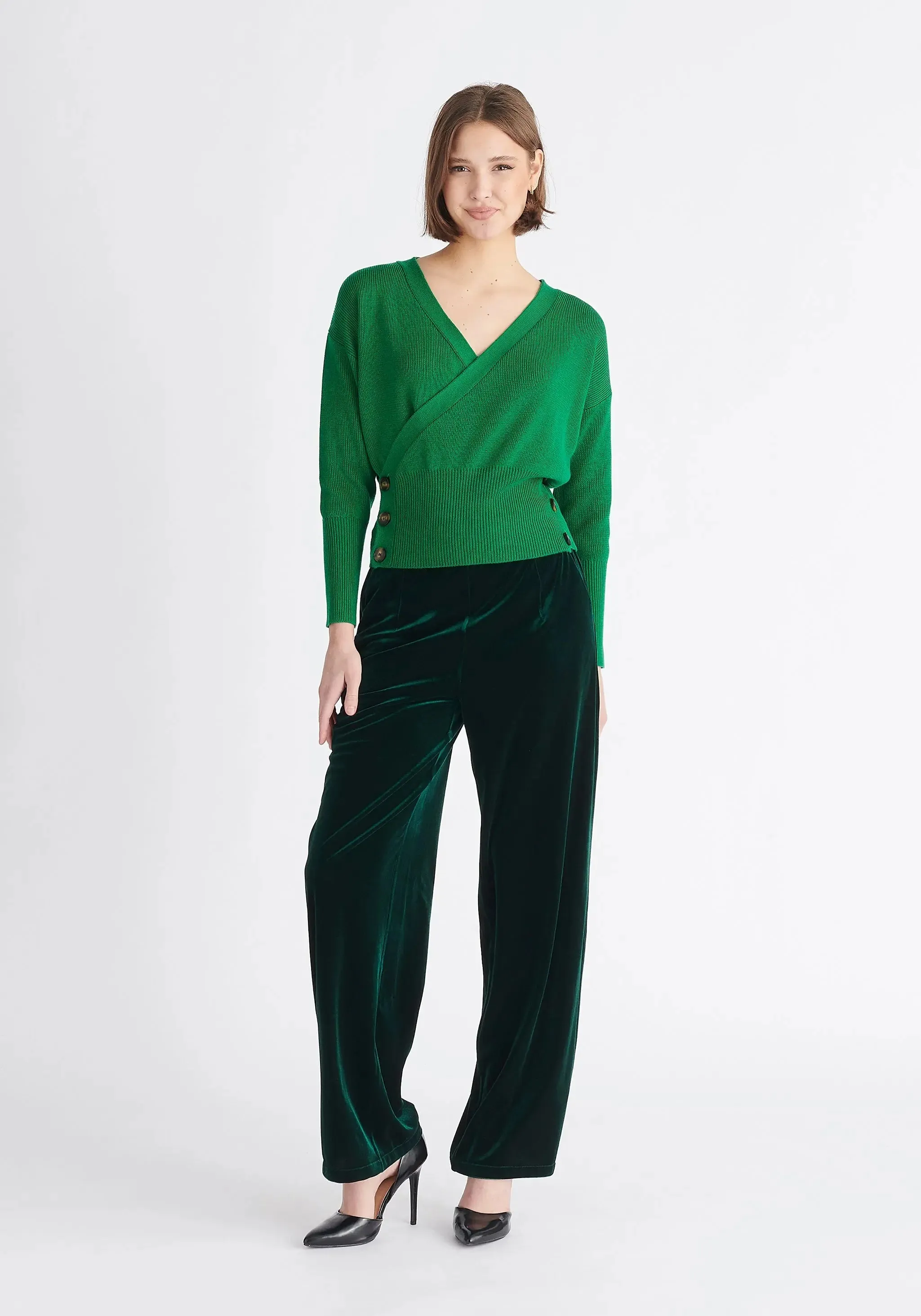 Green Button Knitted Wrap Top