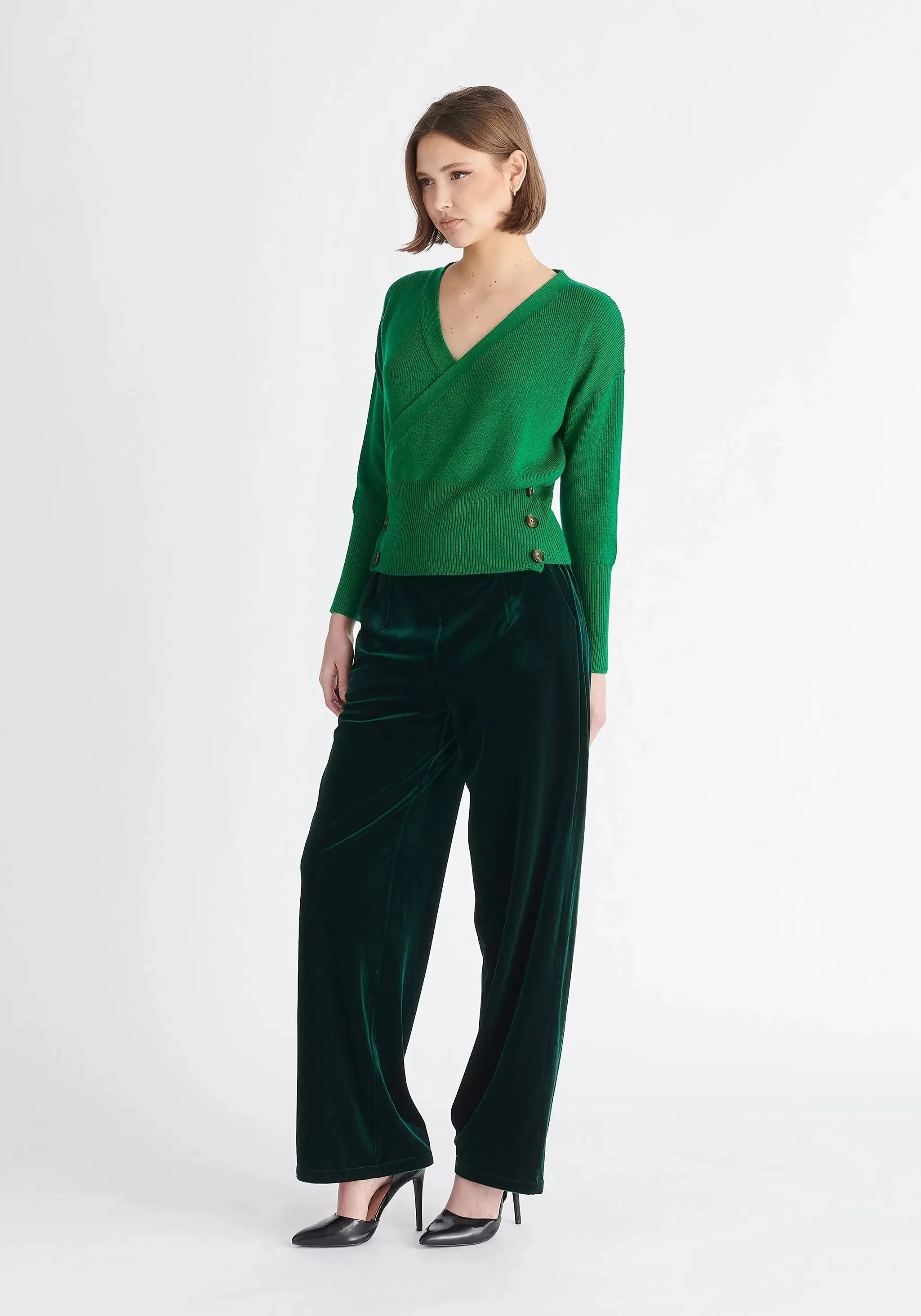 Green Button Knitted Wrap Top