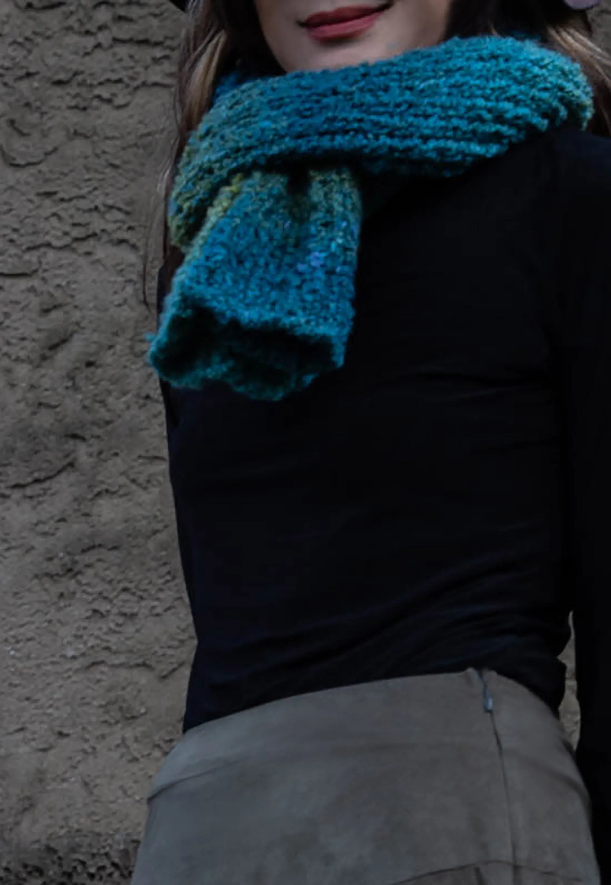 Green-Tone Hand-Knit Scarf