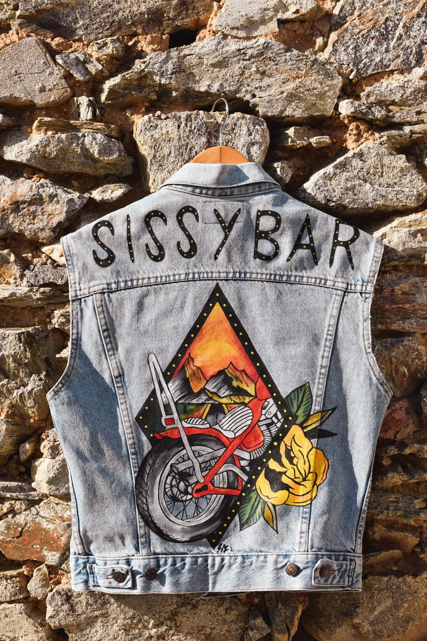 HANDPAINTED JACKET LEVI'S "SISSY BAR" veste peinte à la main chopper girl