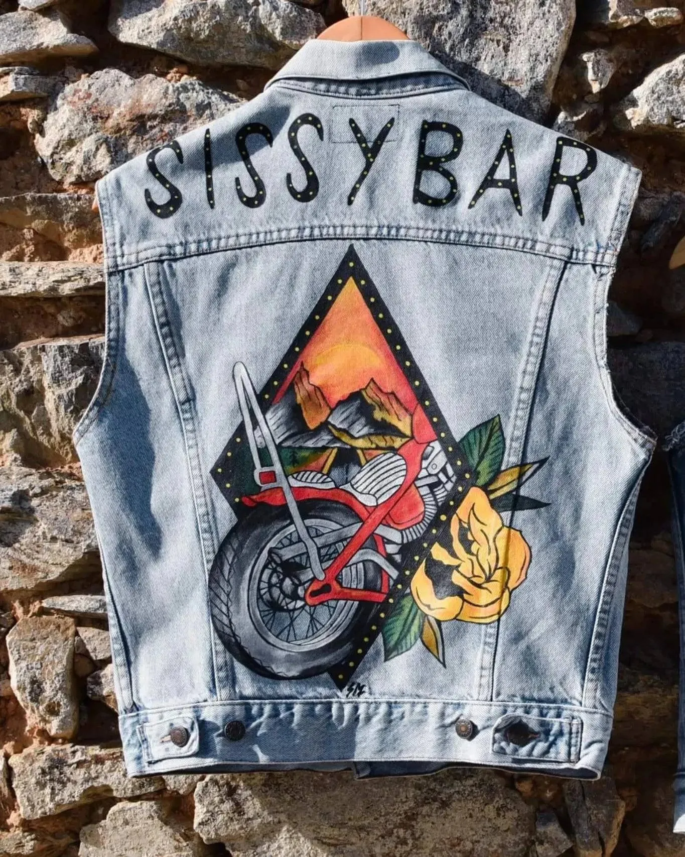 HANDPAINTED JACKET LEVI'S "SISSY BAR" veste peinte à la main chopper girl