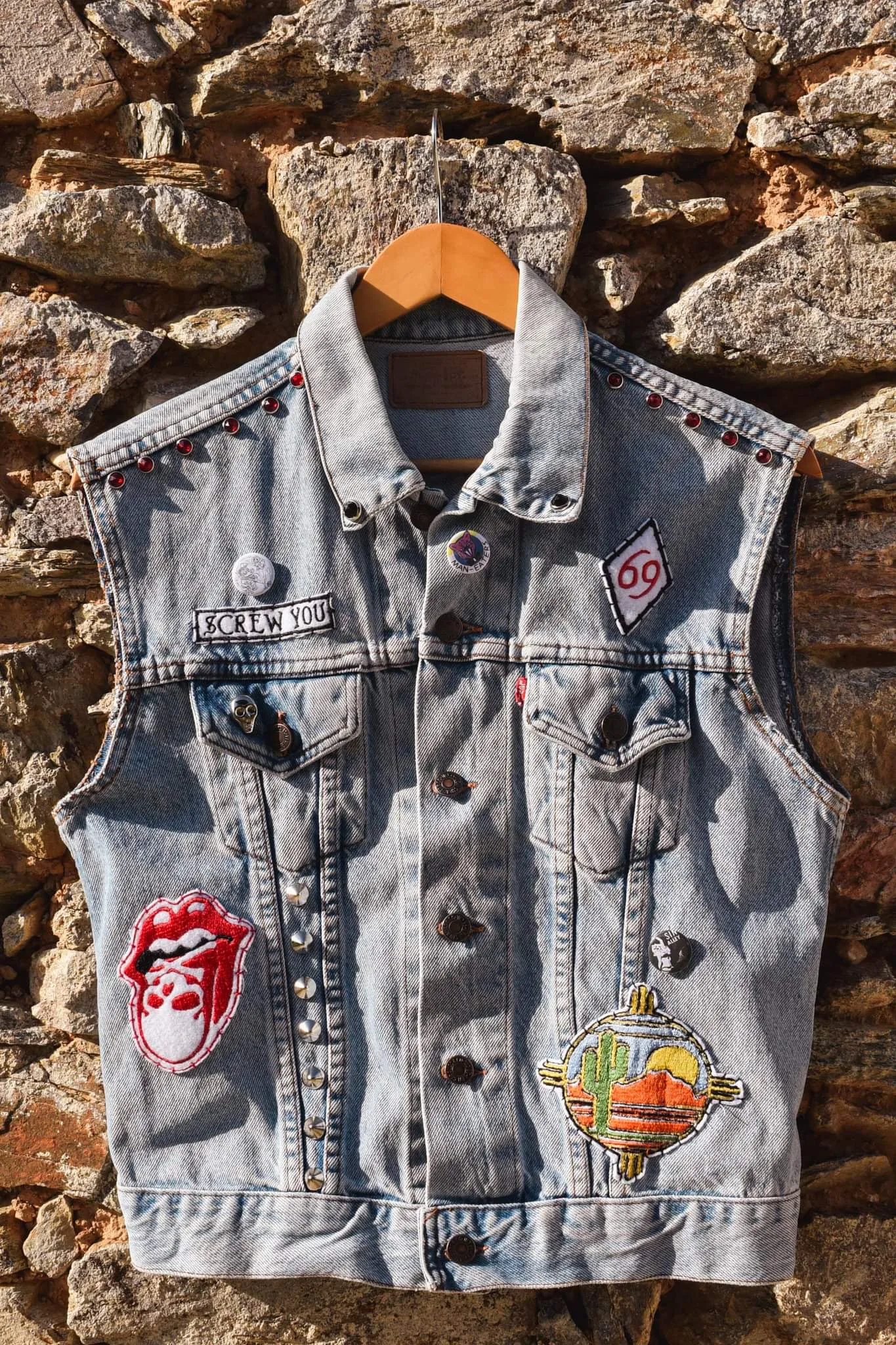 HANDPAINTED JACKET LEVI'S "SISSY BAR" veste peinte à la main chopper girl