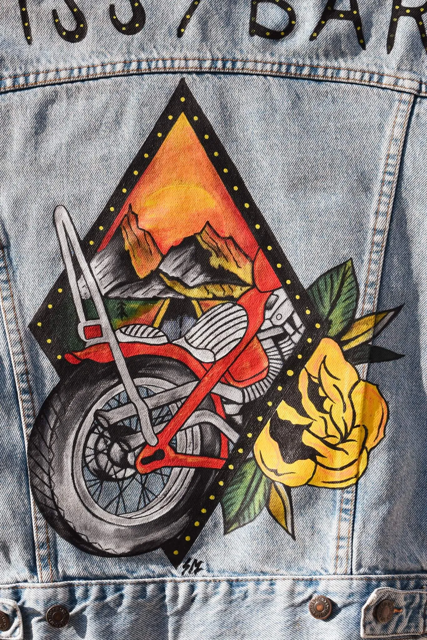 HANDPAINTED JACKET LEVI'S "SISSY BAR" veste peinte à la main chopper girl