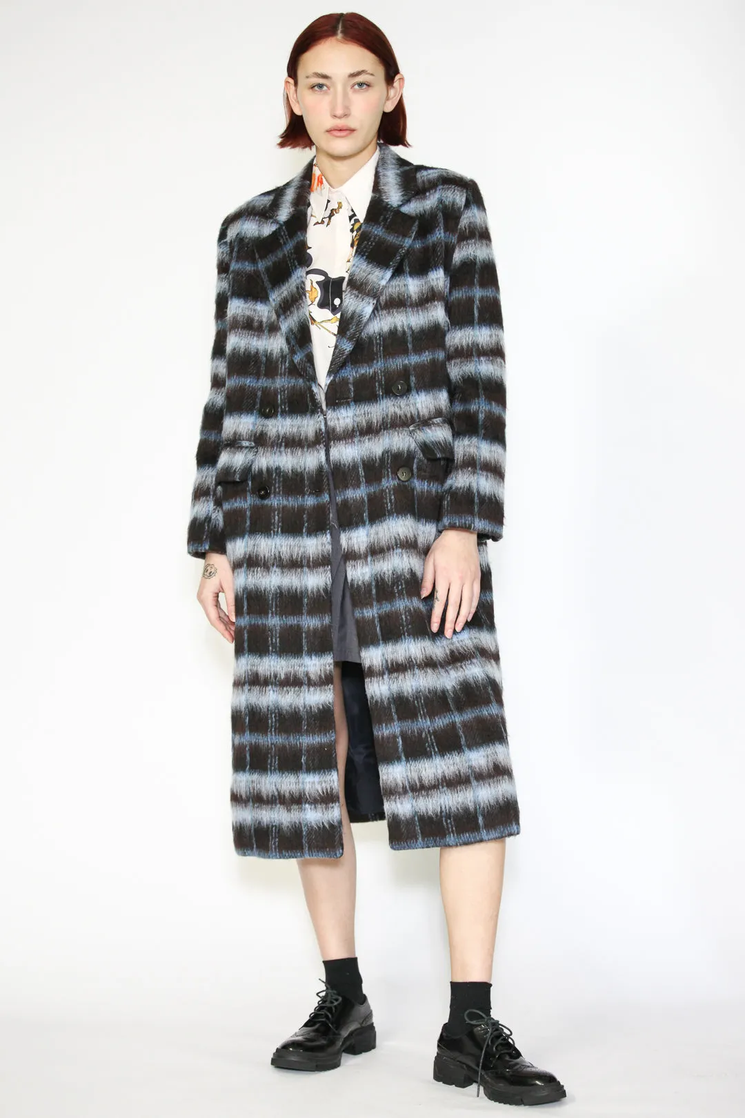 Heavy Wool Navy Black Plaid Coat