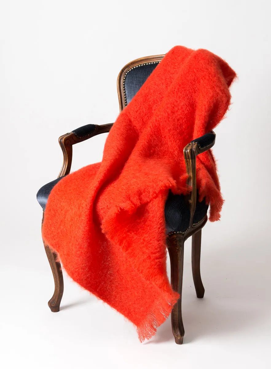 Hibiscus Orange Mohair Throw Blanket