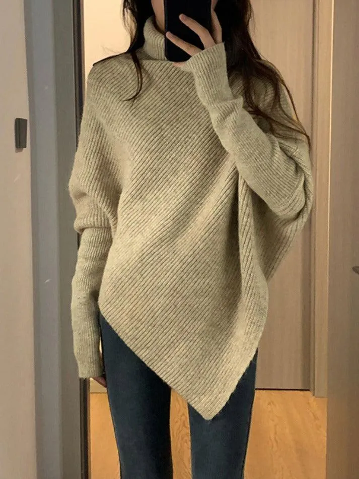 High Neck Irregular Hem Sweater