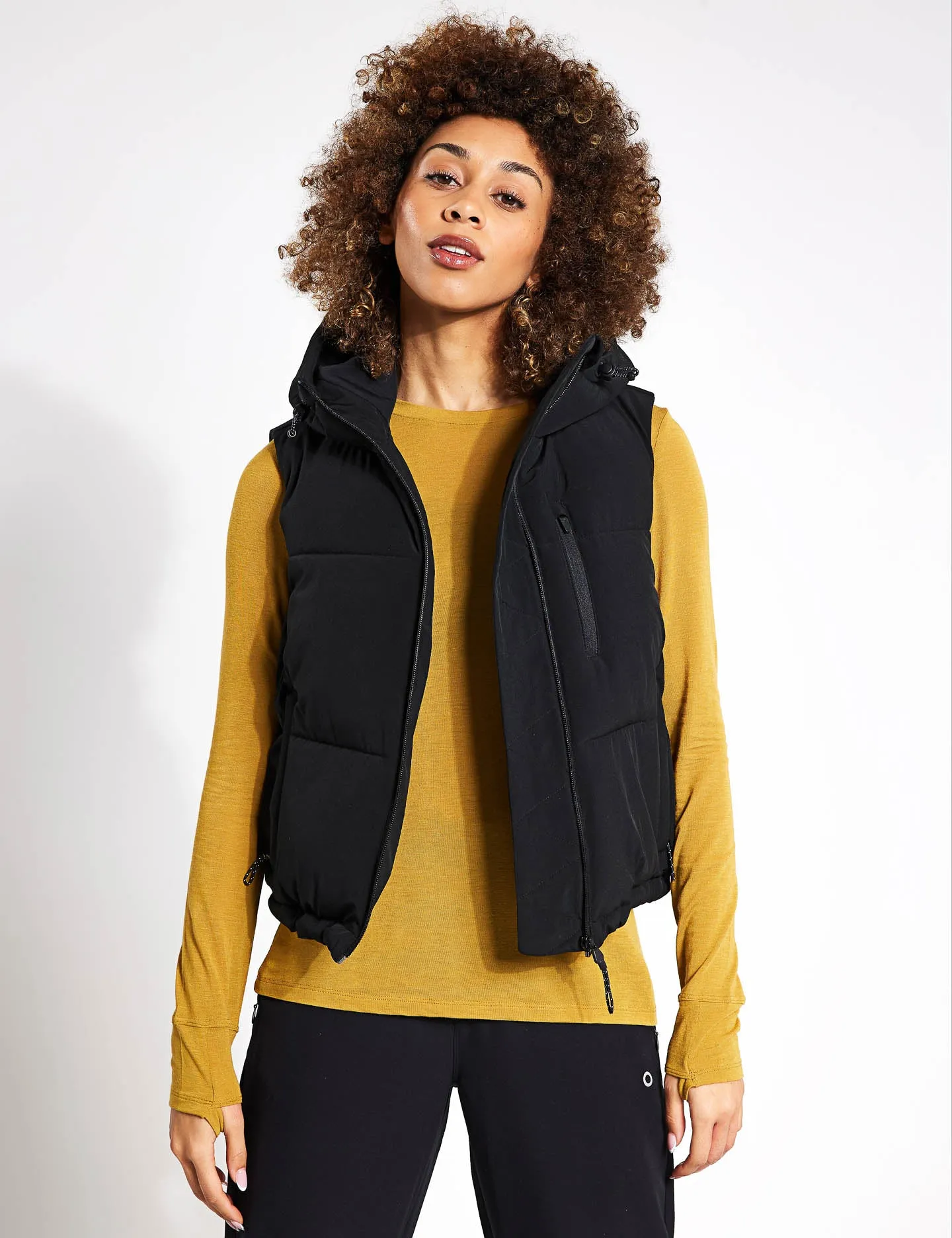 Hooded Cropped Puffer Gilet - Black