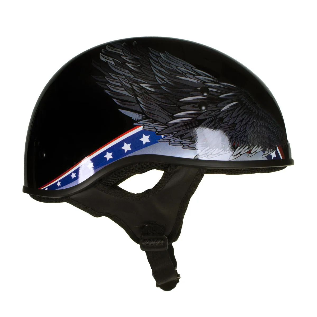 Hot Leathers HLT68 'Eagle' Black Advanced DOT Approved Motorcycle Skull Cap Half Helmet for Men and Women Biker