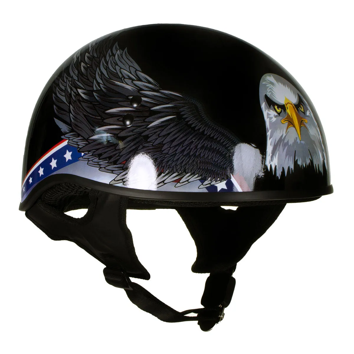 Hot Leathers HLT68 'Eagle' Black Advanced DOT Approved Motorcycle Skull Cap Half Helmet for Men and Women Biker