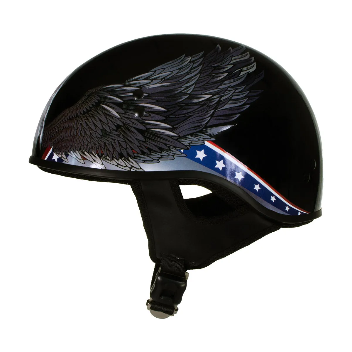 Hot Leathers HLT68 'Eagle' Black Advanced DOT Approved Motorcycle Skull Cap Half Helmet for Men and Women Biker