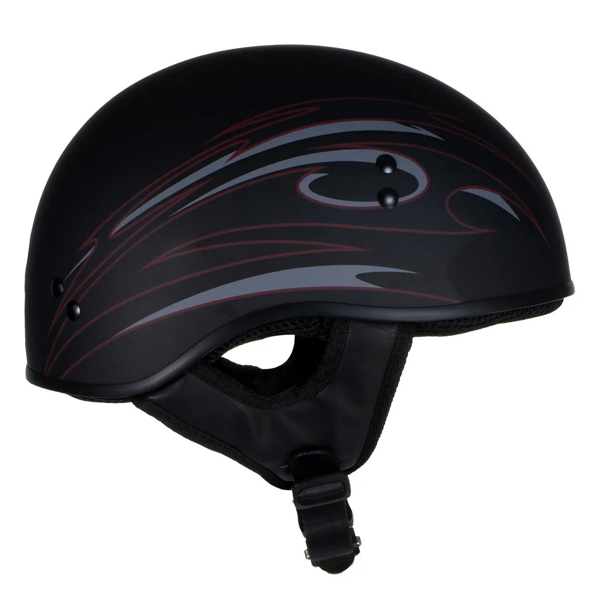 Hot Leathers Tribal Black Motorcycle Skull Cap Half Helmet for Men and Women DOT Approved HLT68