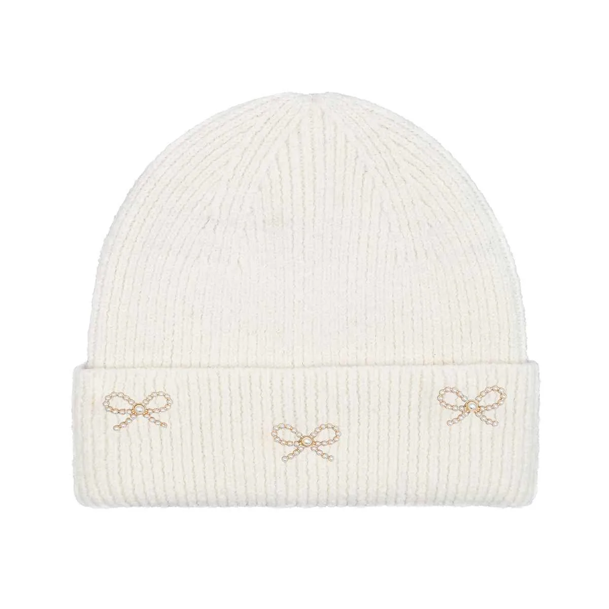 HTE0148 Pearl Bow Charm Cuff Beanie