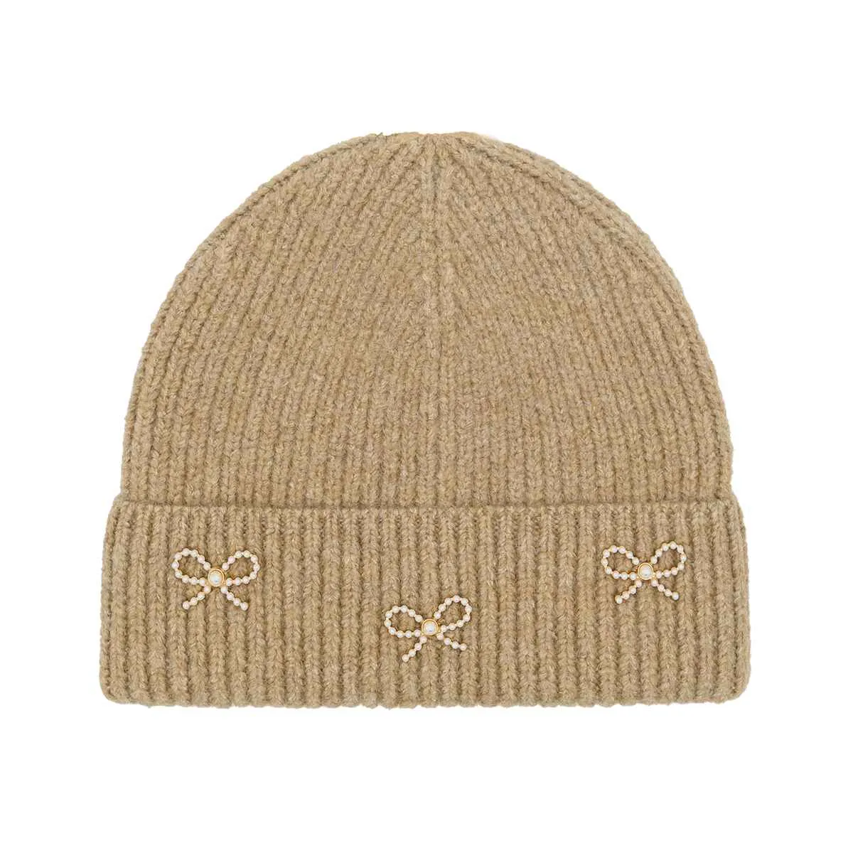 HTE0148 Pearl Bow Charm Cuff Beanie