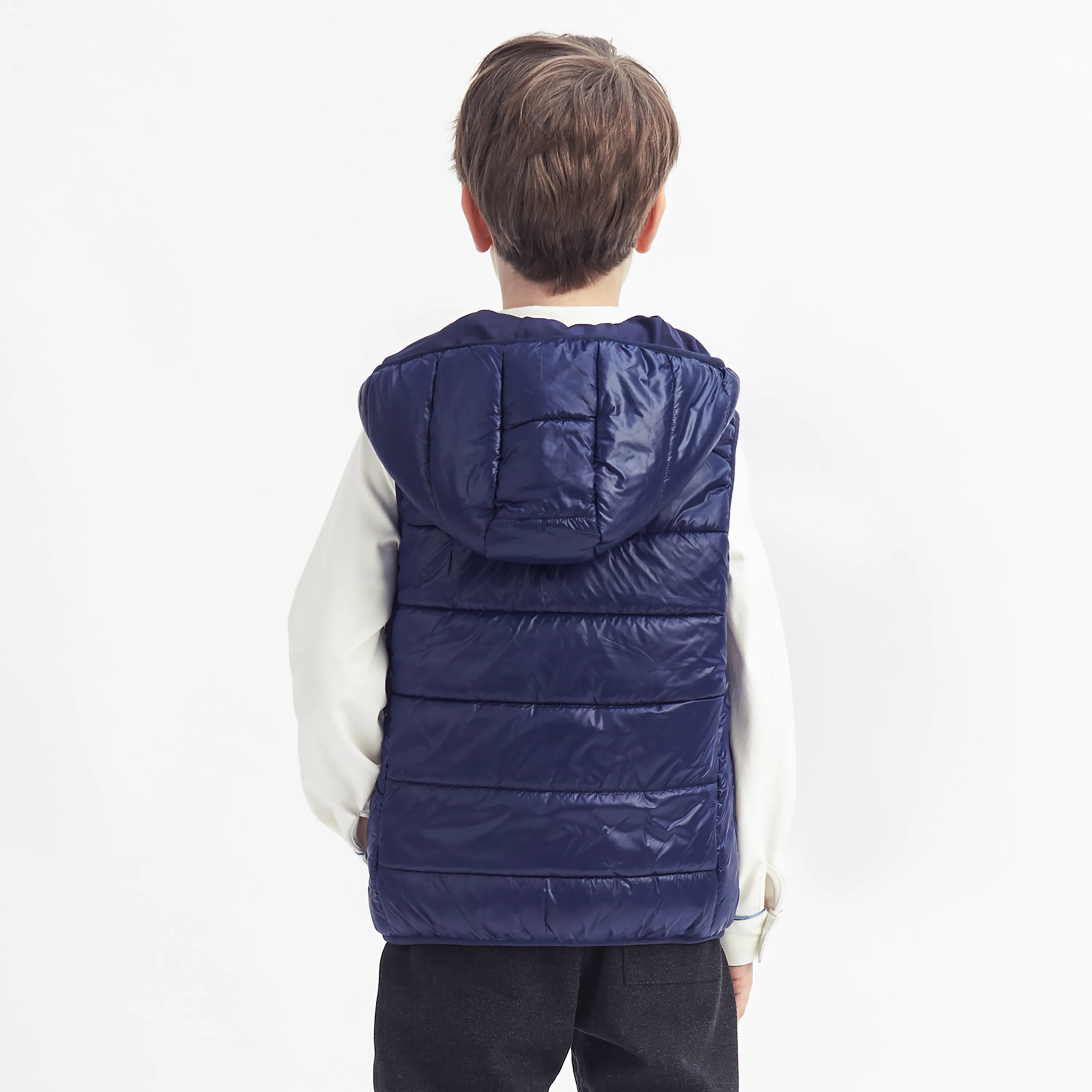 IKALI Boys Girls Lightweight Puffer Vest Kids Hooded Sleeveless Gilet Navy