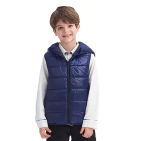 IKALI Boys Girls Lightweight Puffer Vest Kids Hooded Sleeveless Gilet Navy