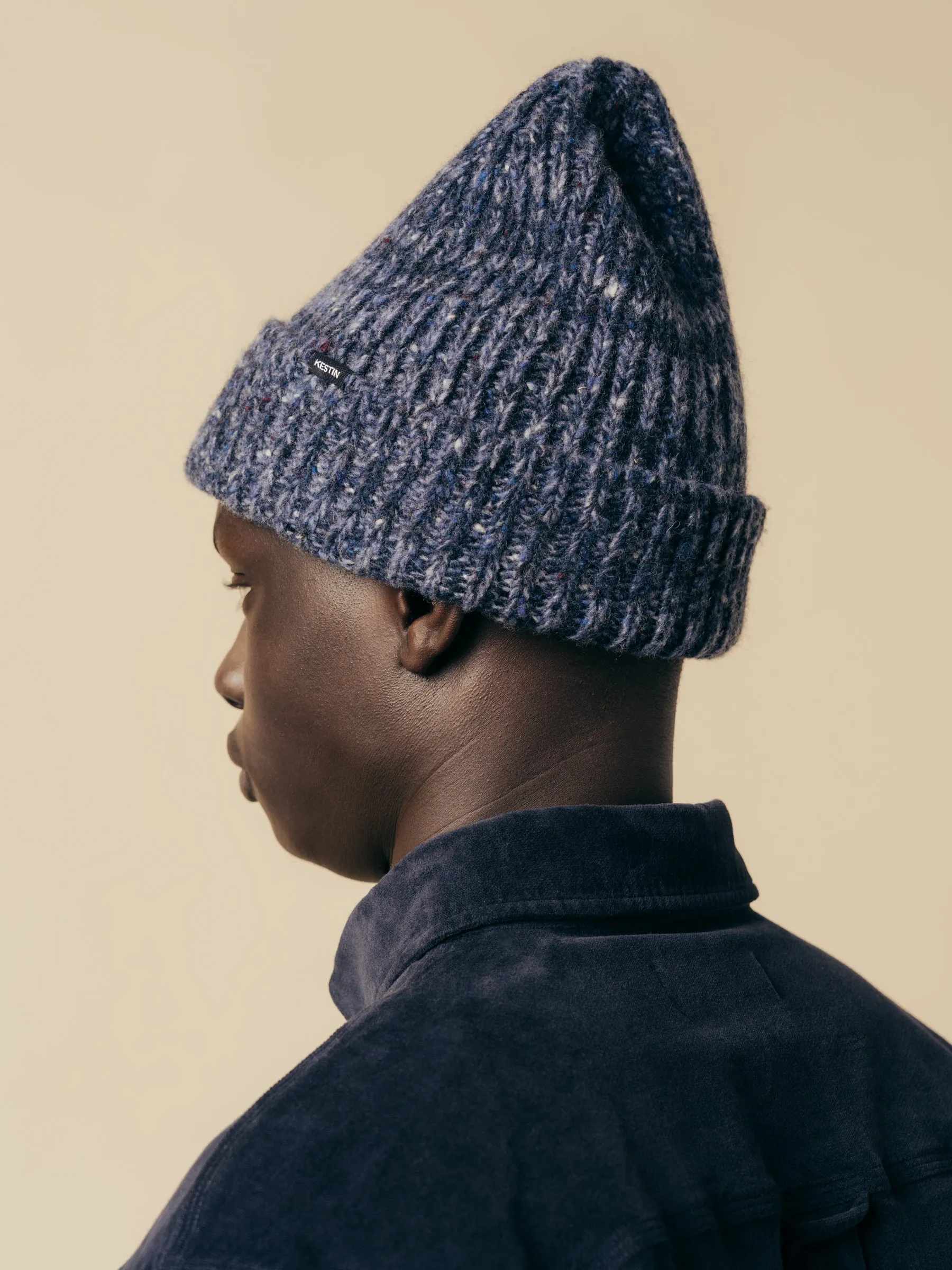 Isla Beanie in Navy Marl Merino Wool