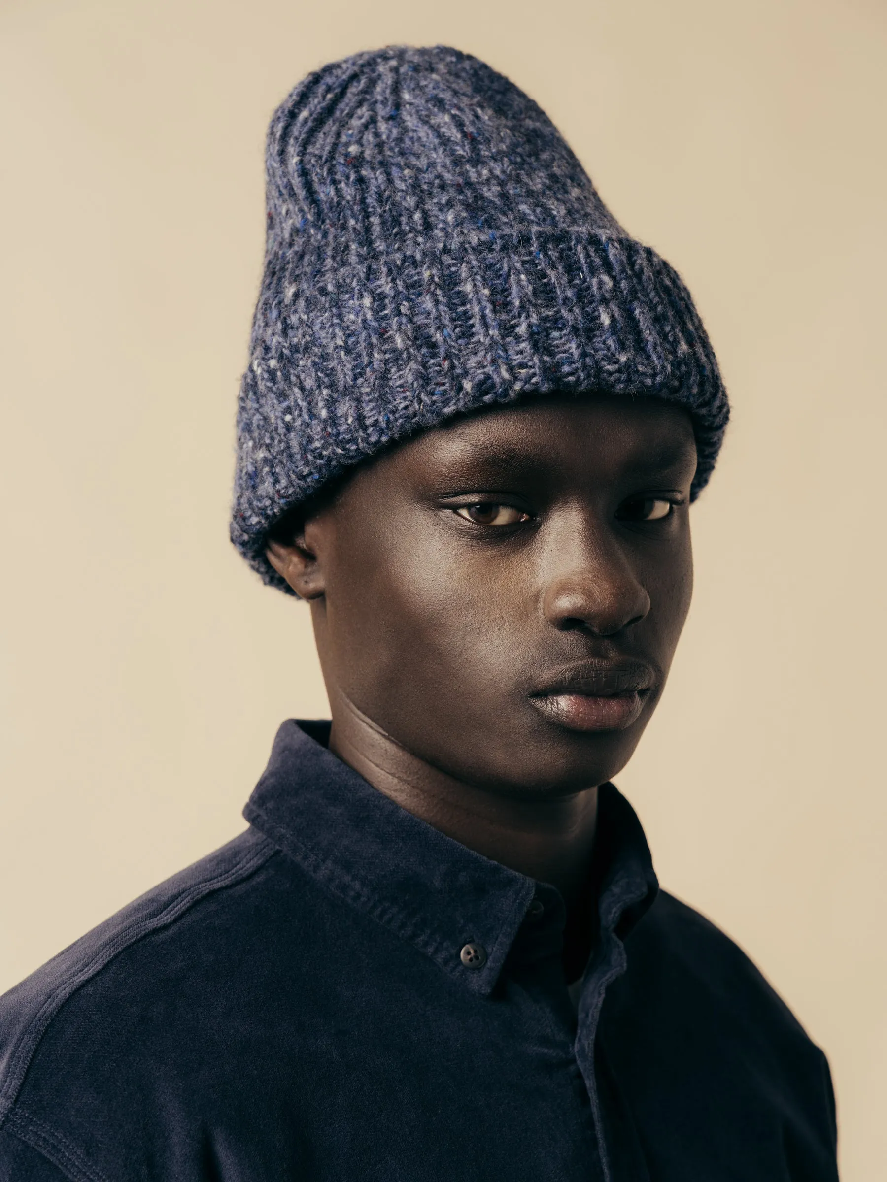 Isla Beanie in Navy Marl Merino Wool