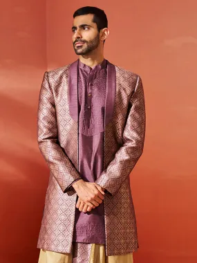 Jashvi Men's Purple Silk Blend Sherwani