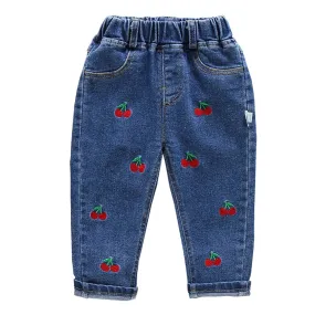 Jeans For Girls Cherry Pattern Jeans Girl Casual Style Jeans Kid Spring Autumn Children Clothes