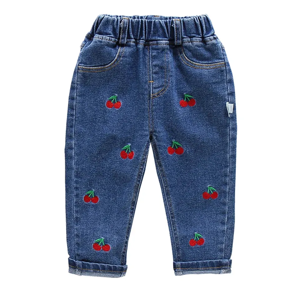 Jeans For Girls Cherry Pattern Jeans Girl Casual Style Jeans Kid Spring Autumn Children Clothes