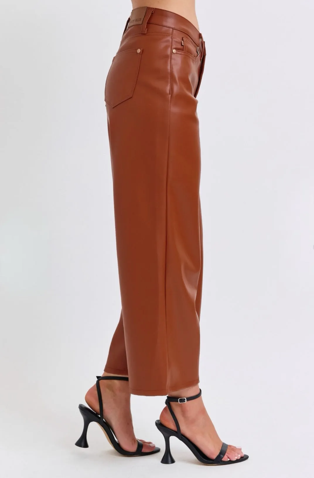 JUDY BLUE Cognac Tummy Control Faux Leather Pant