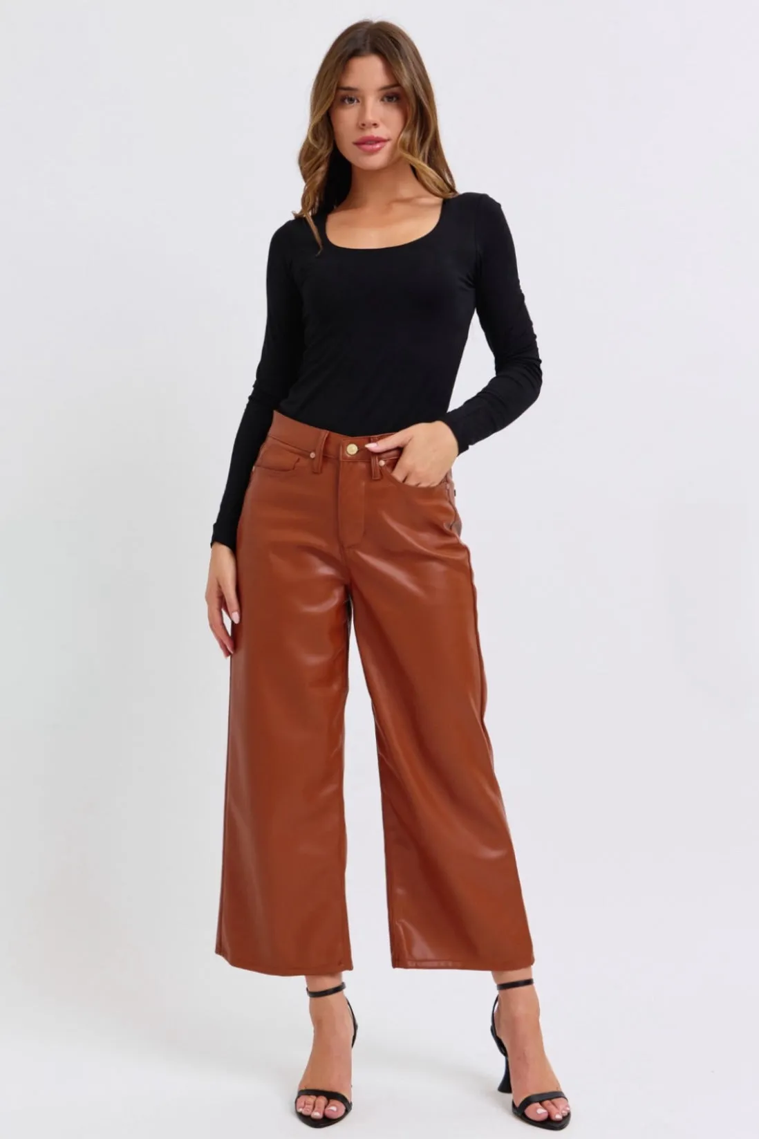 JUDY BLUE Cognac Tummy Control Faux Leather Pant