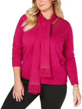 Karen Scott Plus Size Embellished Sweater & Scarf, Various Colors