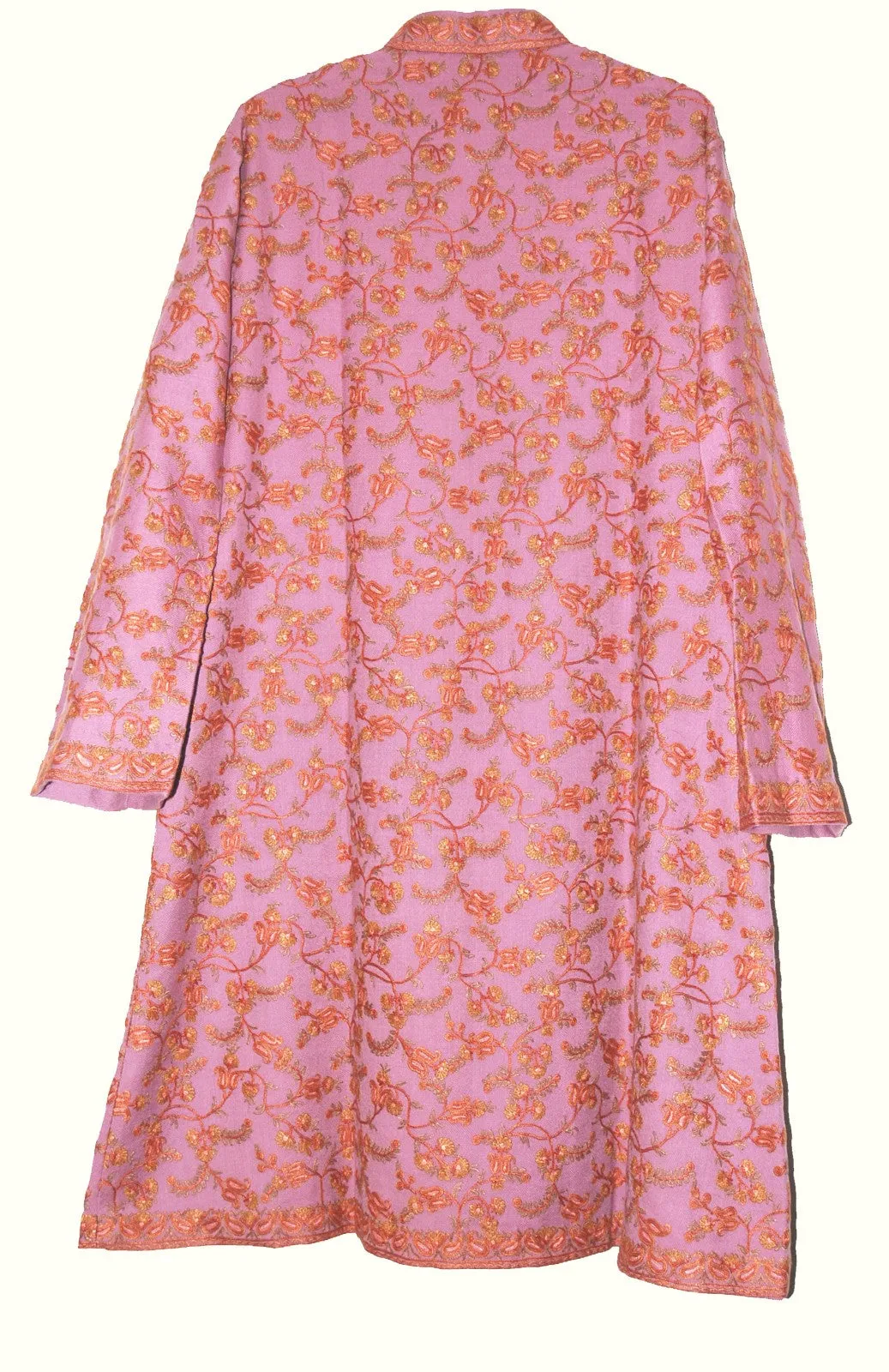 Kashmiri Woolen Coat Pink, Multicolor Embroidery #AO-167